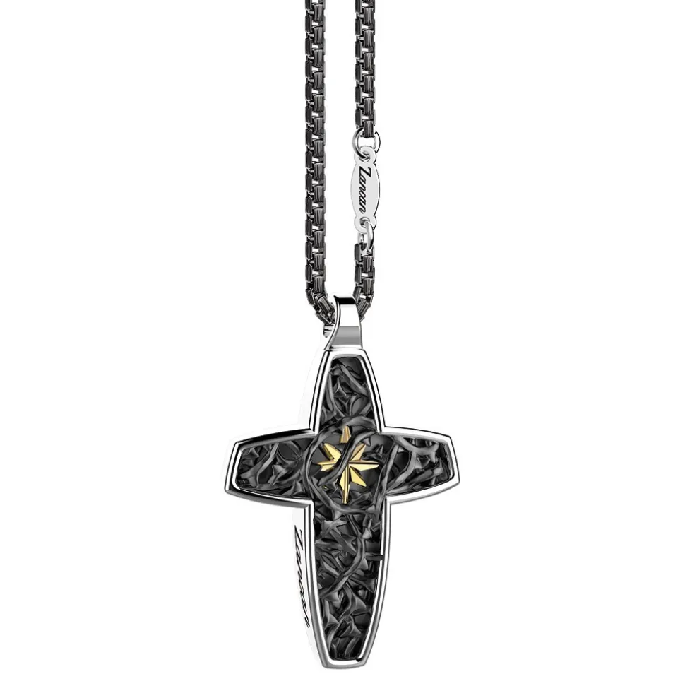 Collana Zancan in argento con pendente a croce con filo spinato.