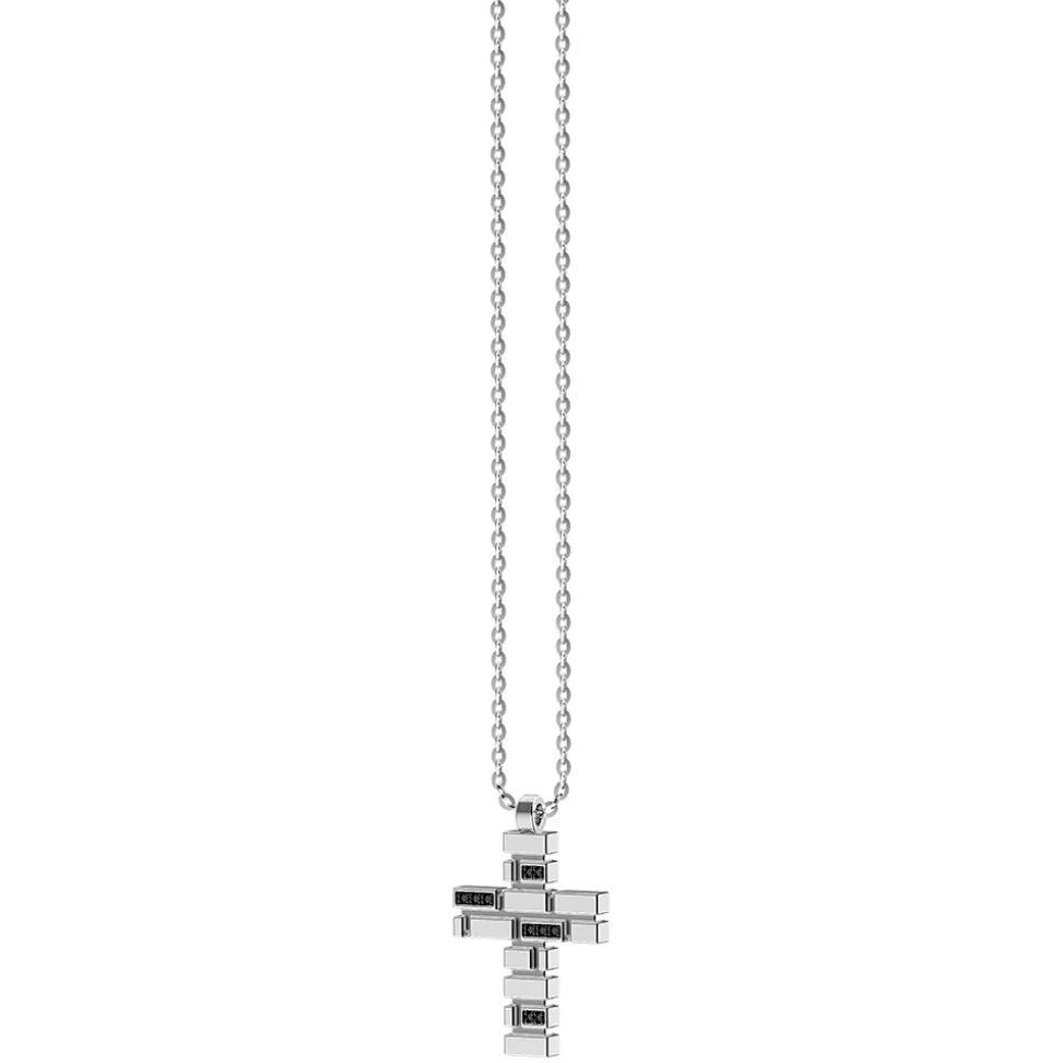 Collana Zancan in argento con pendente a croce e pietre nere.