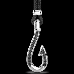 Collana Zancan in kevlar con pendente ad amo in argento con pietre nere.