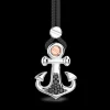 Collana Zancan in kevlar con pendente ad ancora in argento e pietre nere.