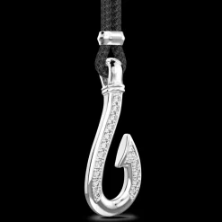 Collana Zancan in kevlar con pendente ad amo in argento con pietre bianche.