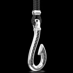 Collana Zancan in kevlar con pendente ad amo in argento con pietre nere.