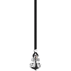 Collana Zancan in kevlar con pendente ad ancora in argento e pietre nere.