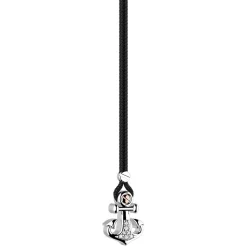 Collana Zancan in kevlar con pendente ad ancora in argento e pietre bianche.