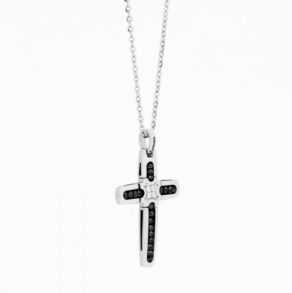 Collana Zancan in oro bianco con croce e diamanti .