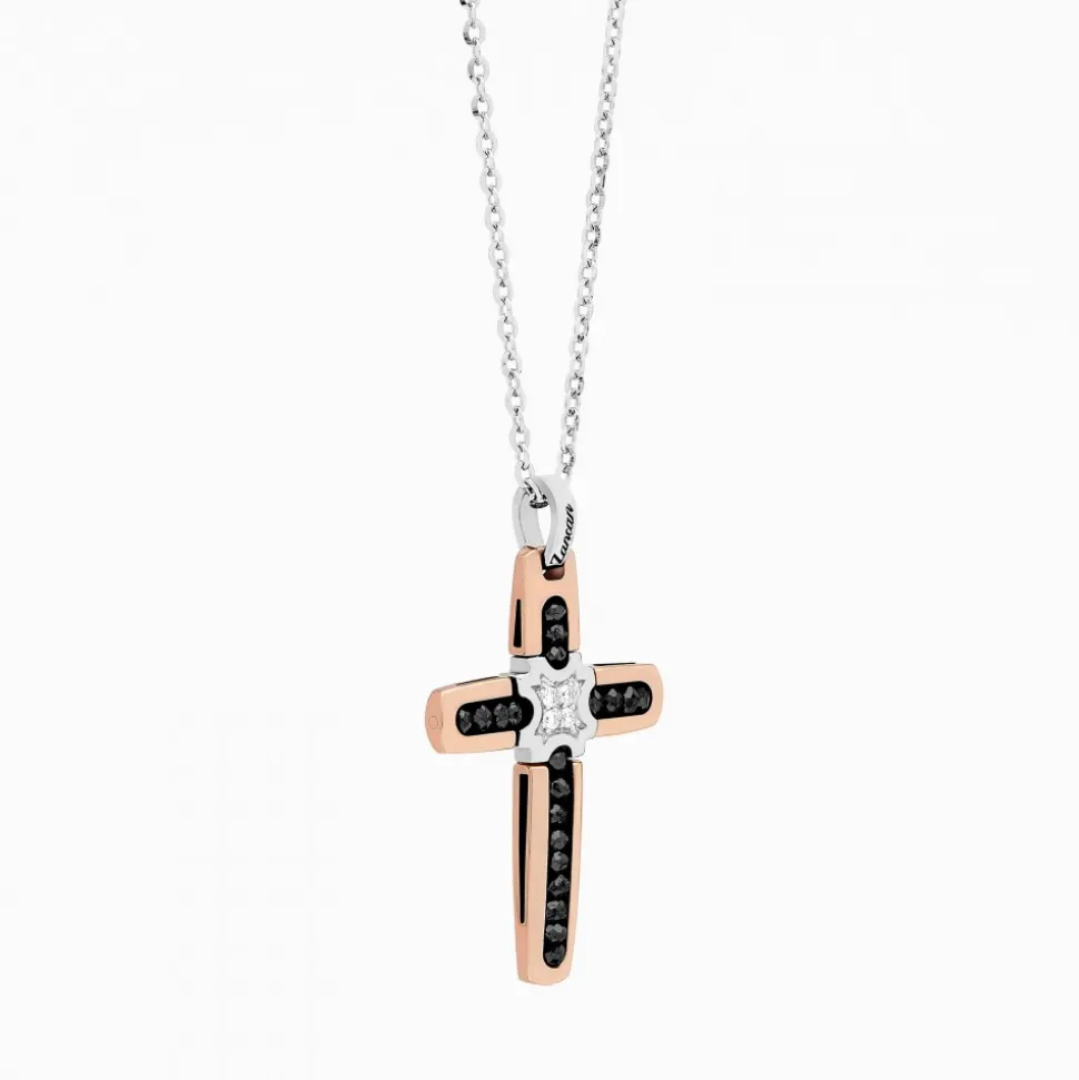 Collana Zancan in oro bianco con croce e diamanti .