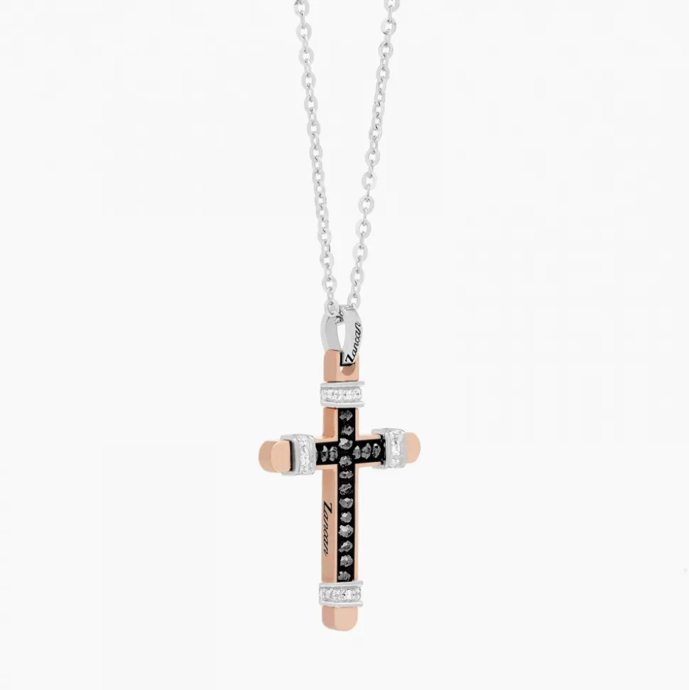 Collana Zancan in oro bianco con croce e diamanti .