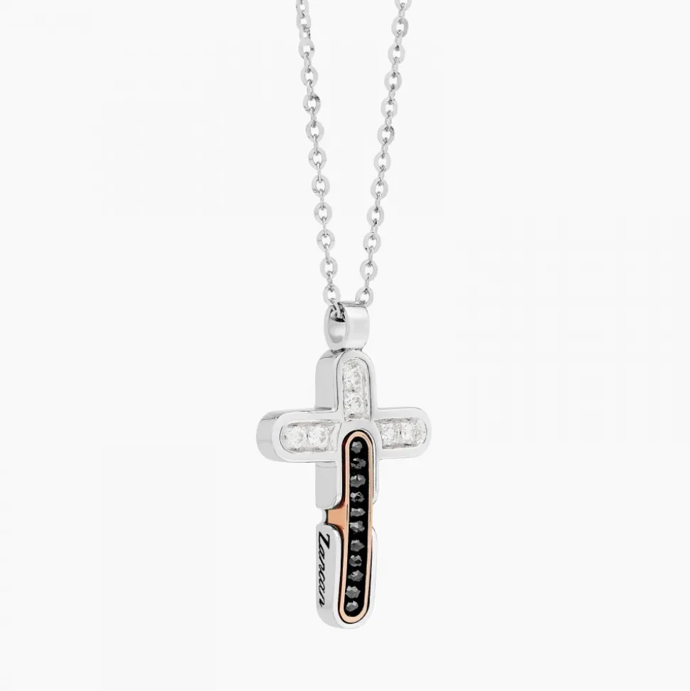 Collana Zancan in oro bianco con croce e diamanti .