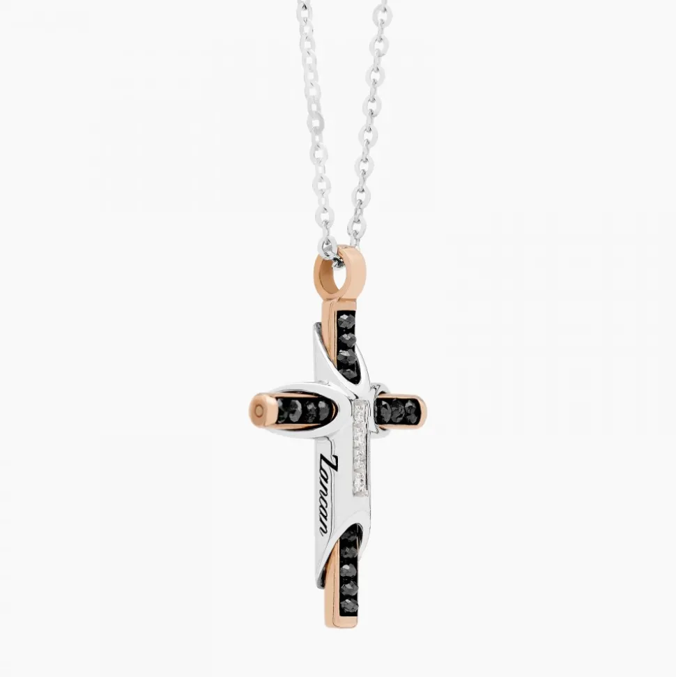 Collana Zancan in oro bianco con croce e diamanti .