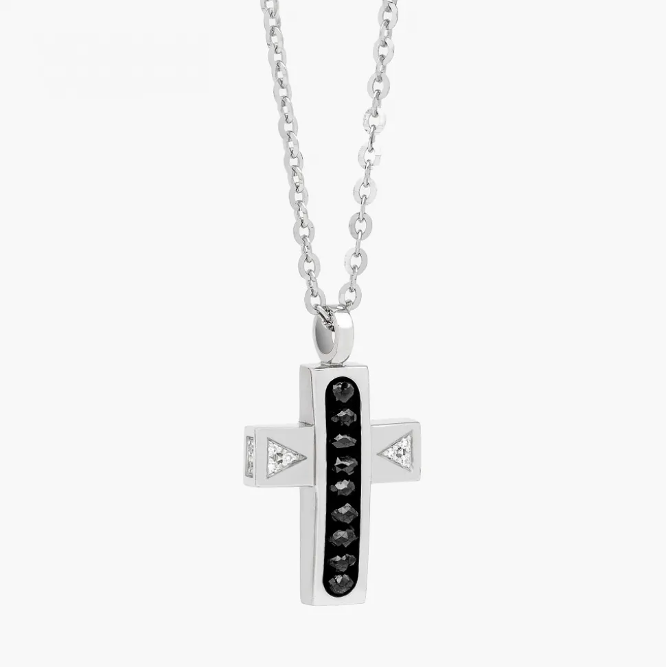 Collana Zancan in oro bianco con croce e diamanti .