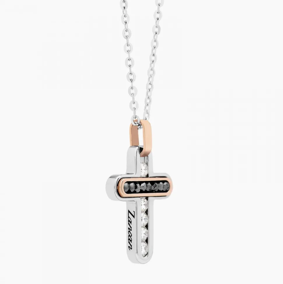 Collana Zancan in oro bianco con croce e diamanti .