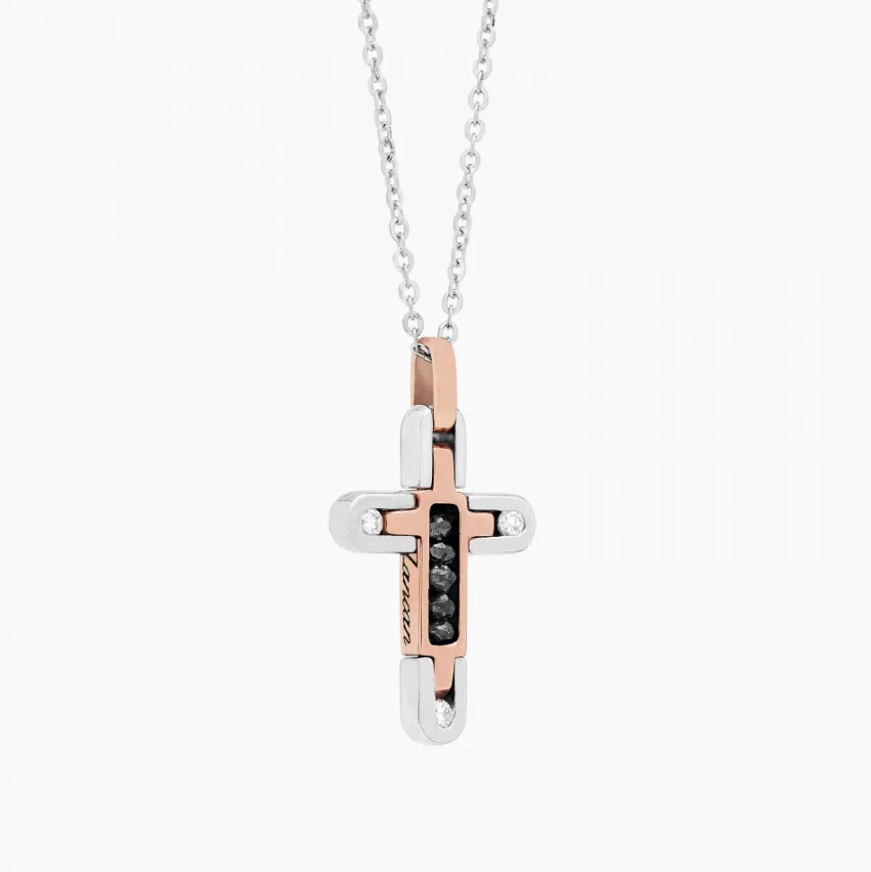 Collana Zancan in oro bianco con croce e diamanti .