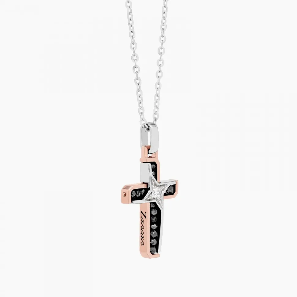 Collana Zancan in oro bianco con croce e diamanti .