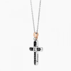 Collana  Zancan in oro bianco con croce e diamanti .