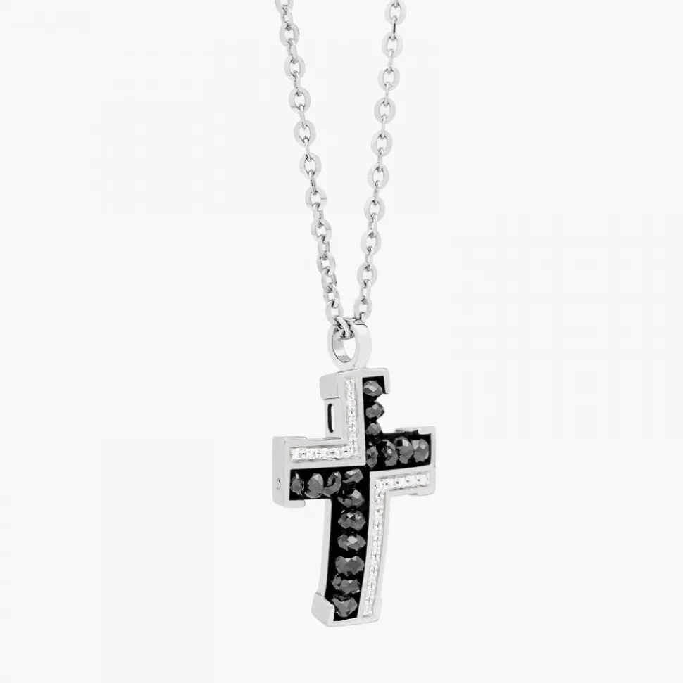 Collana Zancan in oro bianco con croce e diamanti .