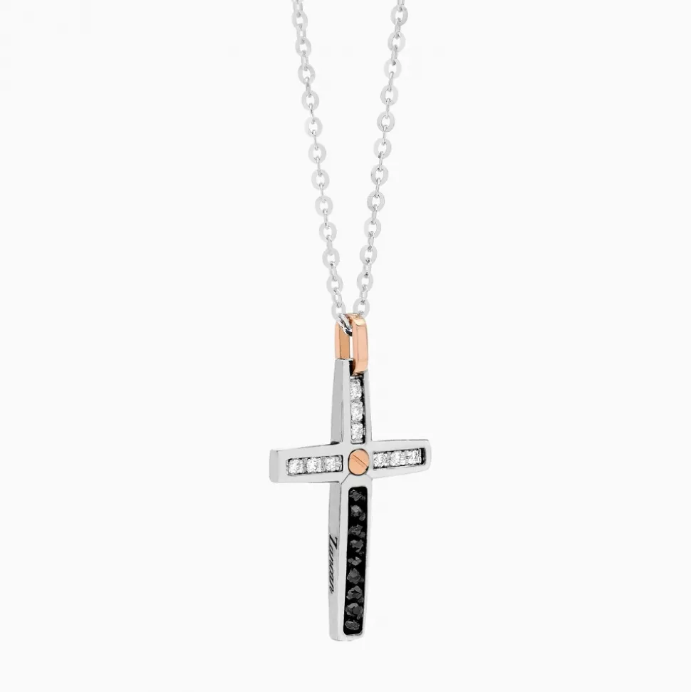 Collana Zancan in oro bianco con croce e diamanti .