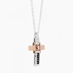 Collana  Zancan in oro bianco con croce e diamanti .