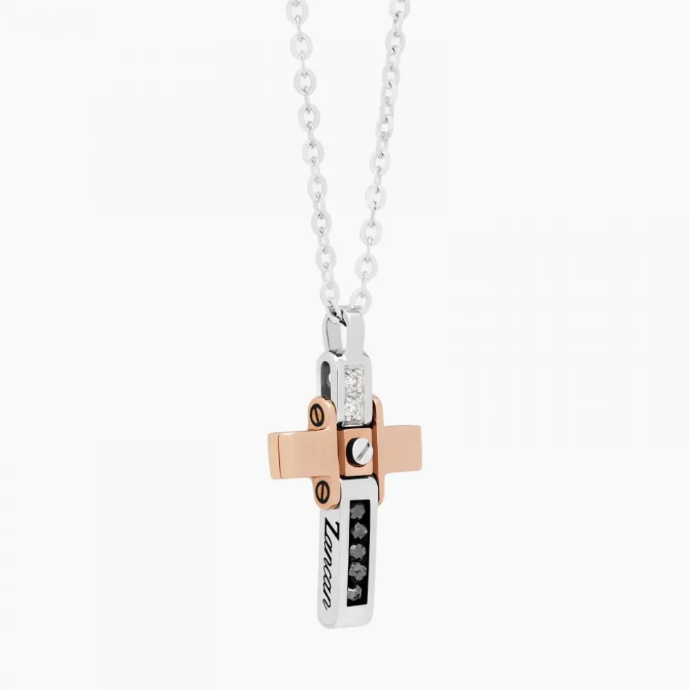 Collana Zancan in oro bianco con croce e diamanti .