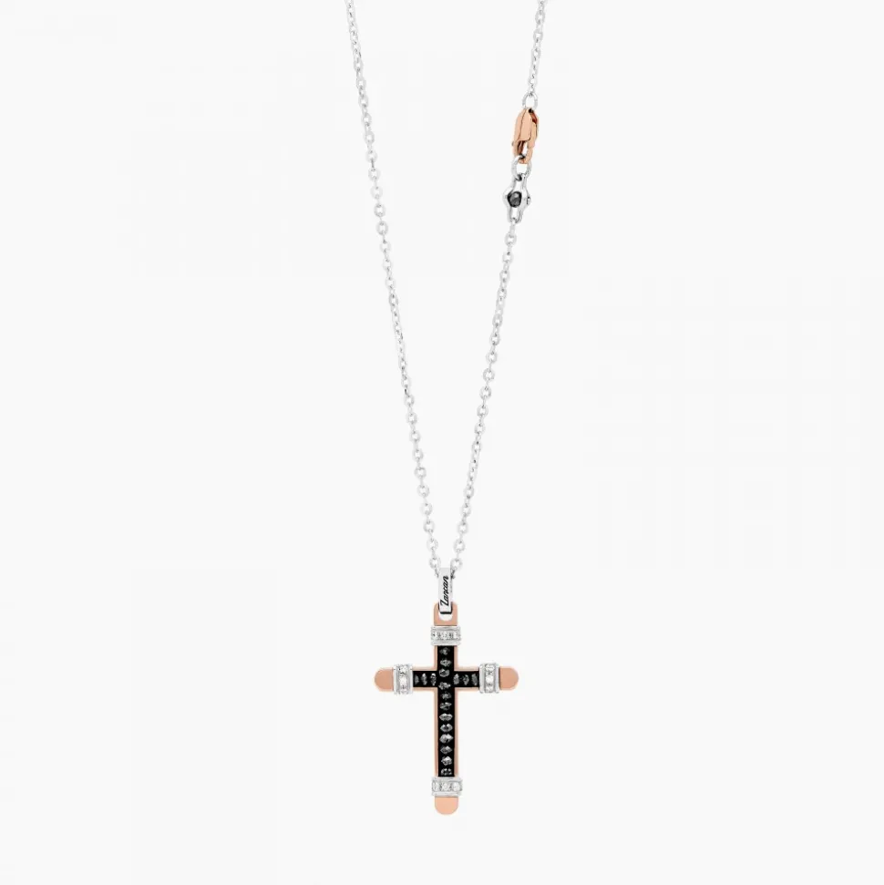 Collana Zancan in oro bianco con croce e diamanti .