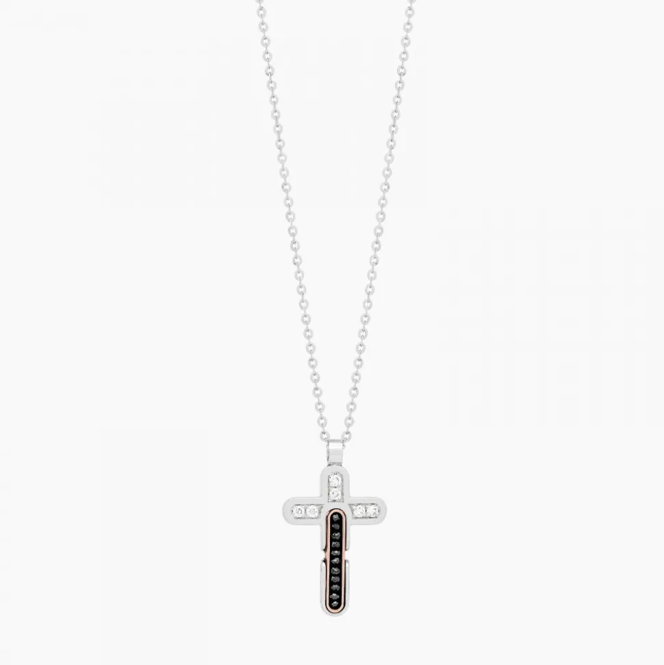 Collana Zancan in oro bianco con croce e diamanti .