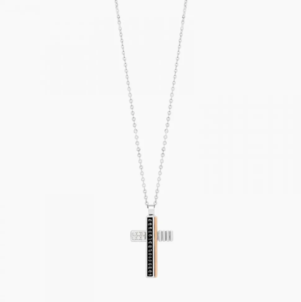 Collana Zancan in oro bianco con croce e diamanti .