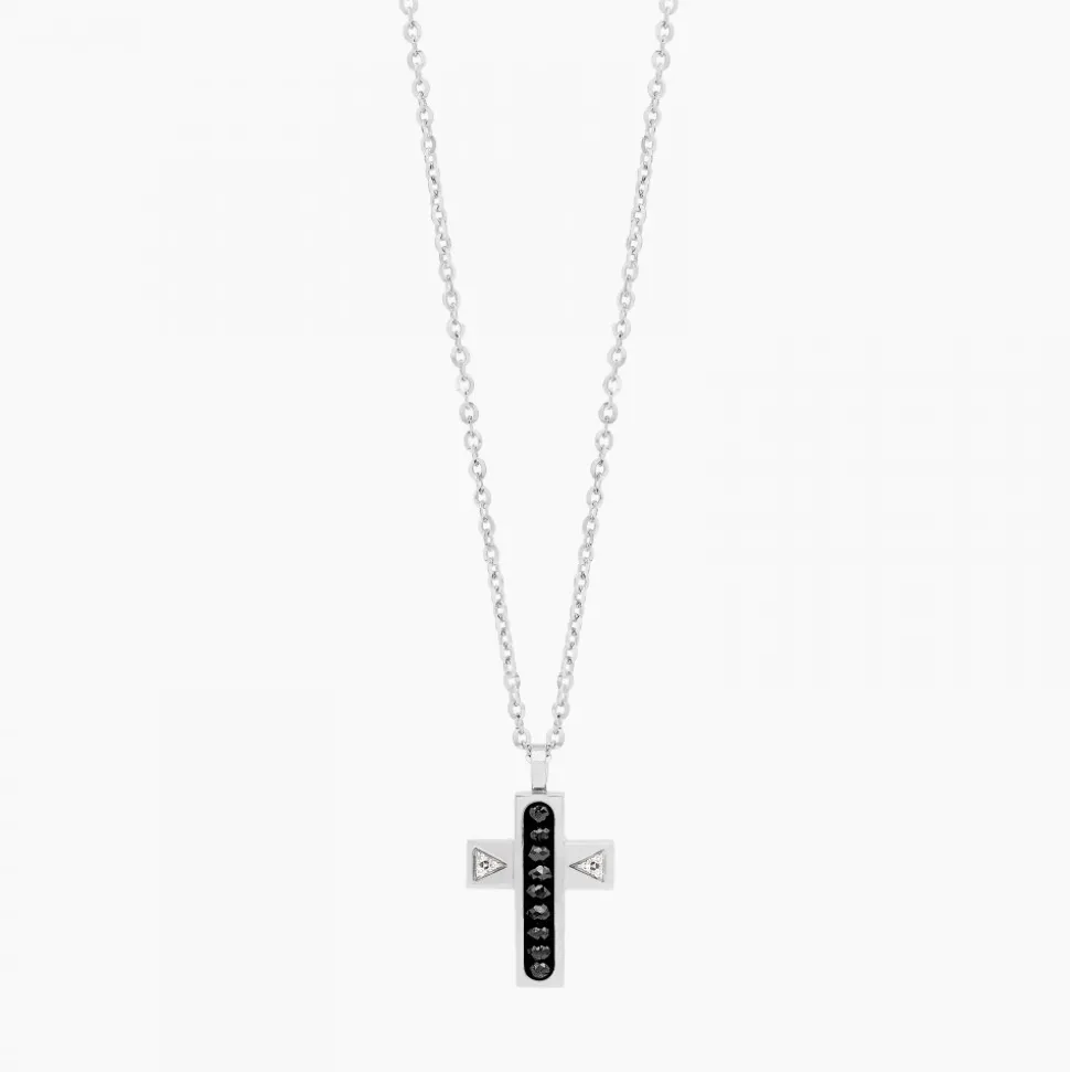 Collana Zancan in oro bianco con croce e diamanti .
