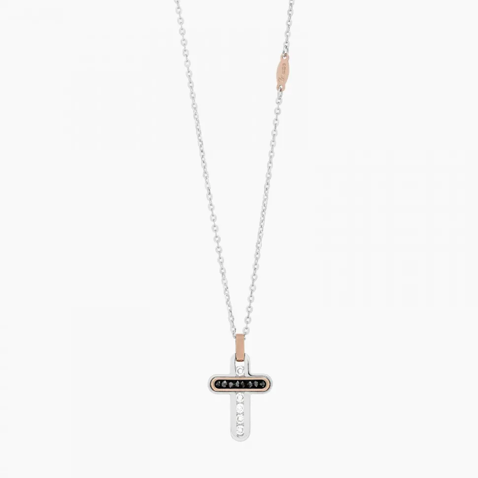 Collana Zancan in oro bianco con croce e diamanti .