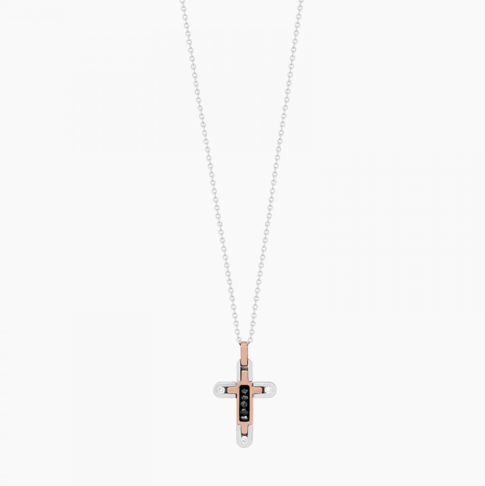 Collana Zancan in oro bianco con croce e diamanti .