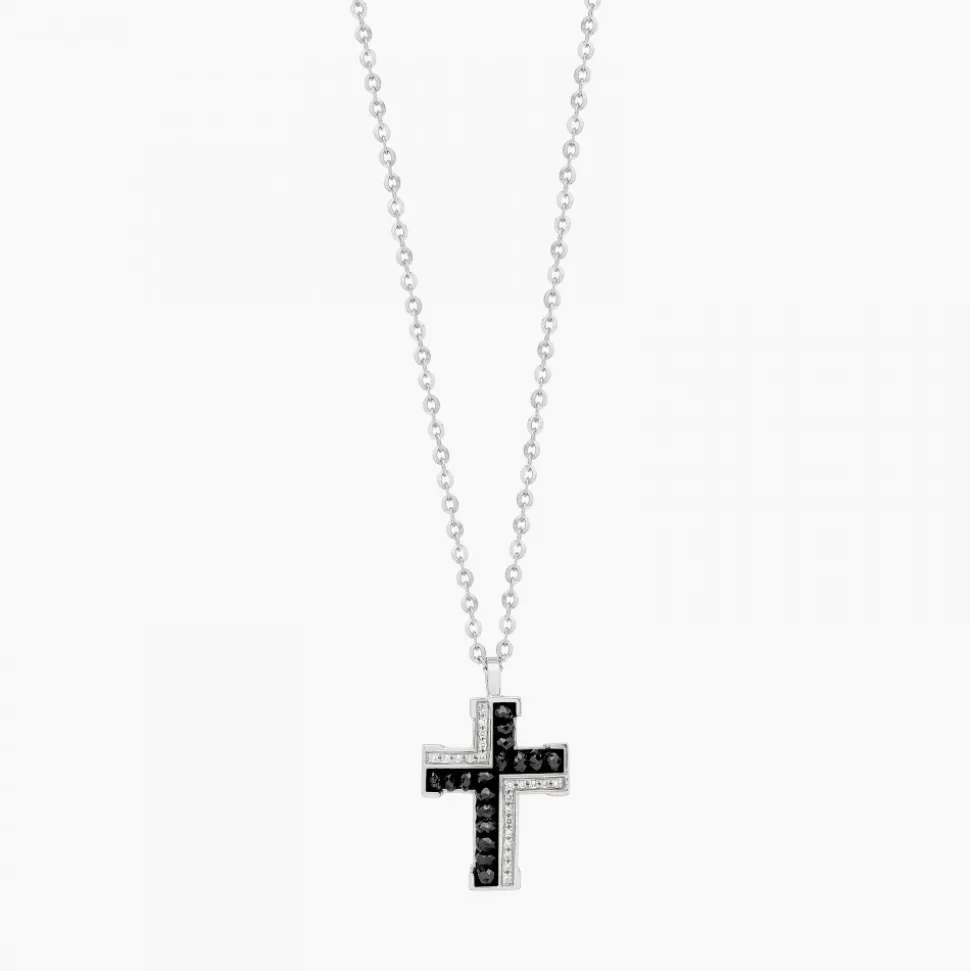 Collana Zancan in oro bianco con croce e diamanti .