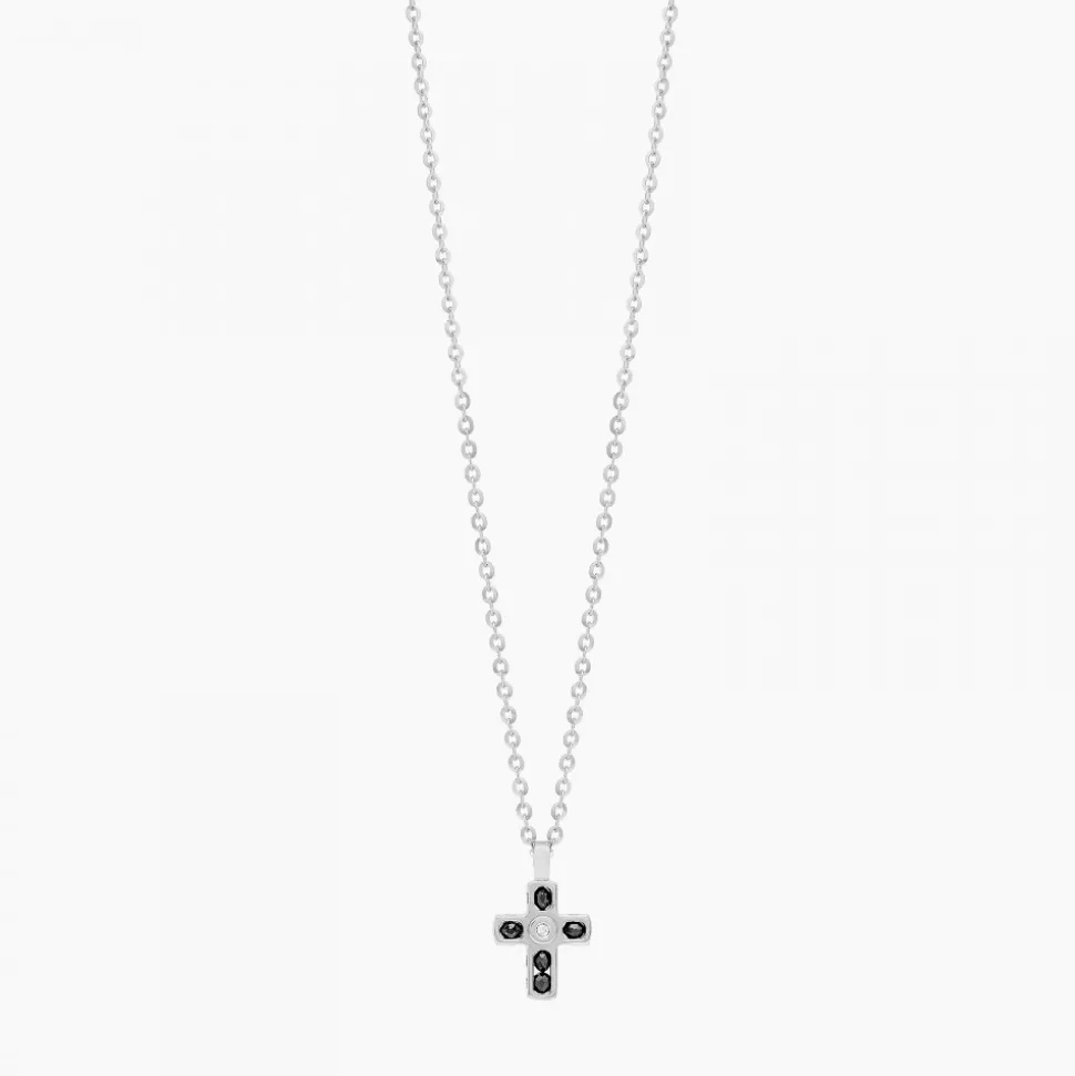 Collana Zancan in oro bianco con croce e diamanti .