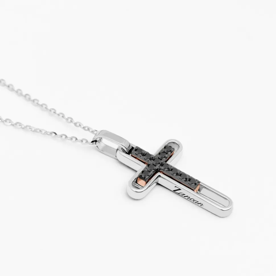 Collana zancan in oro con croce e diamanti.