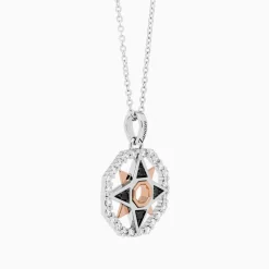 Collana  zancan in oro con pendente rosa dei venti e diamanti.