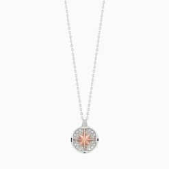 Collana  zancan in oro con pendente rosa dei venti e diamanti.