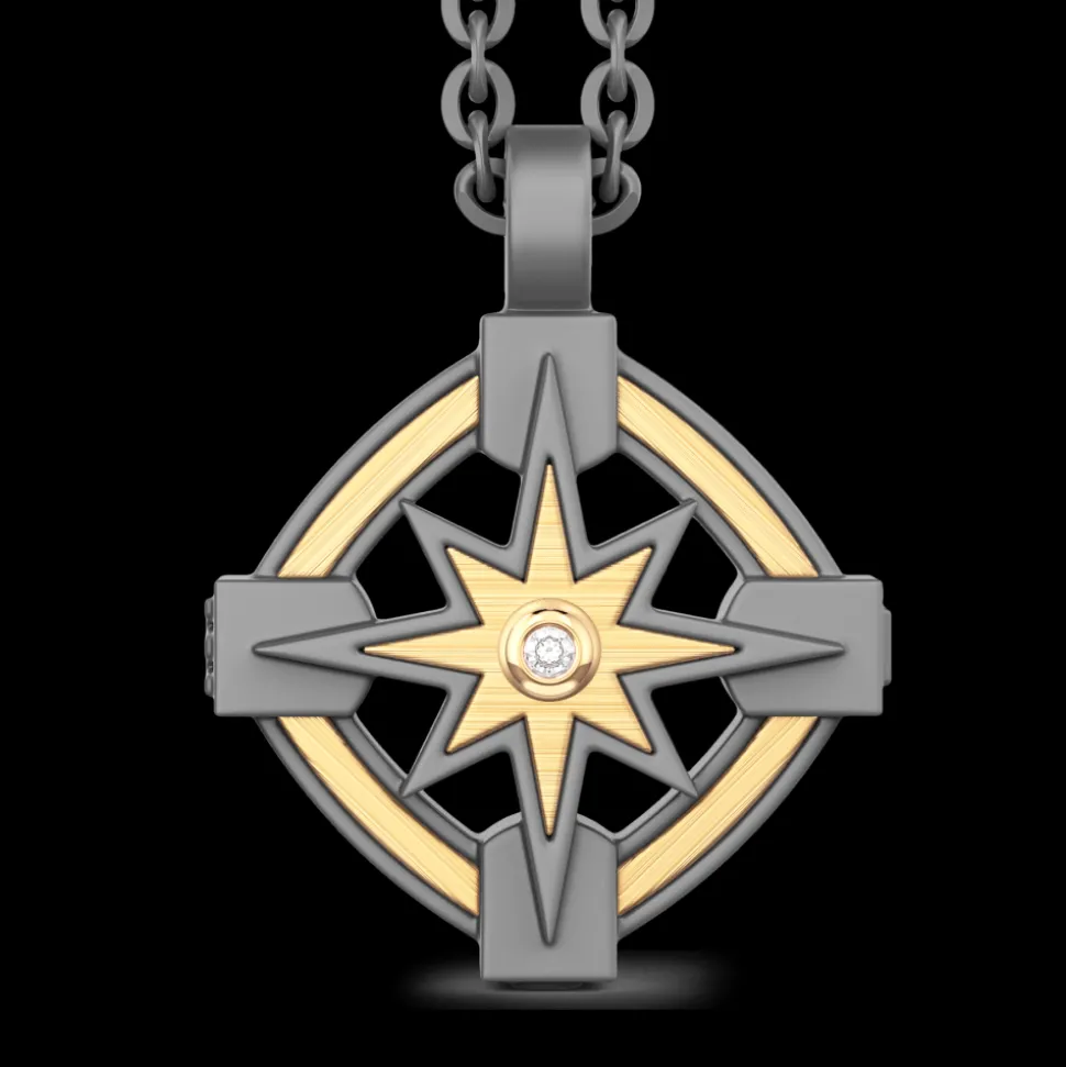 Collana Zancan in Titanio e Oro 18kt con Rosa dei Venti e Diamante | Eternity Titanium