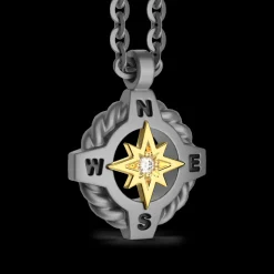 Collana Zancan in Titanio e Oro 18 kt con Rosa dei Venti e Diamante | Collezione Eternity Titanium