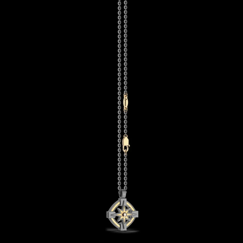 Collana Zancan in Titanio e Oro 18kt con Rosa dei Venti e Diamante | Eternity Titanium