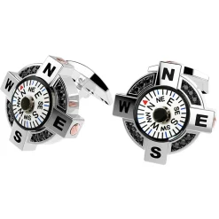 Gemelli Zancan in argento con bussola bianca e spinelli neri.