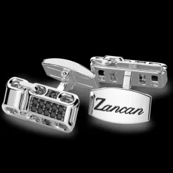 Gemelli Zancan in argento con pietre nere.