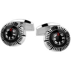 Gemelli Zancan in argento con bussola nera.