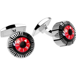 Gemelli Zancan in argento con bussola rossa.