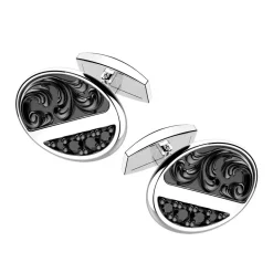 Gemelli Zancan ovali in argento brubito e pietre nere.